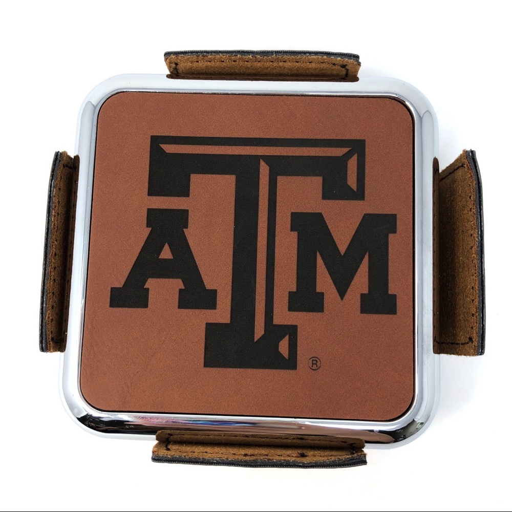 Texas A&M Vegan Leather Square Coaster Set & Stand